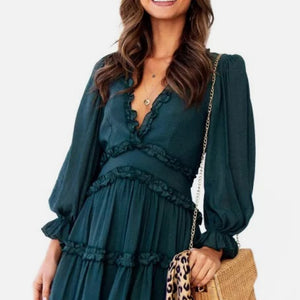 Ruffle Detailing Open Back Dress Trendsi