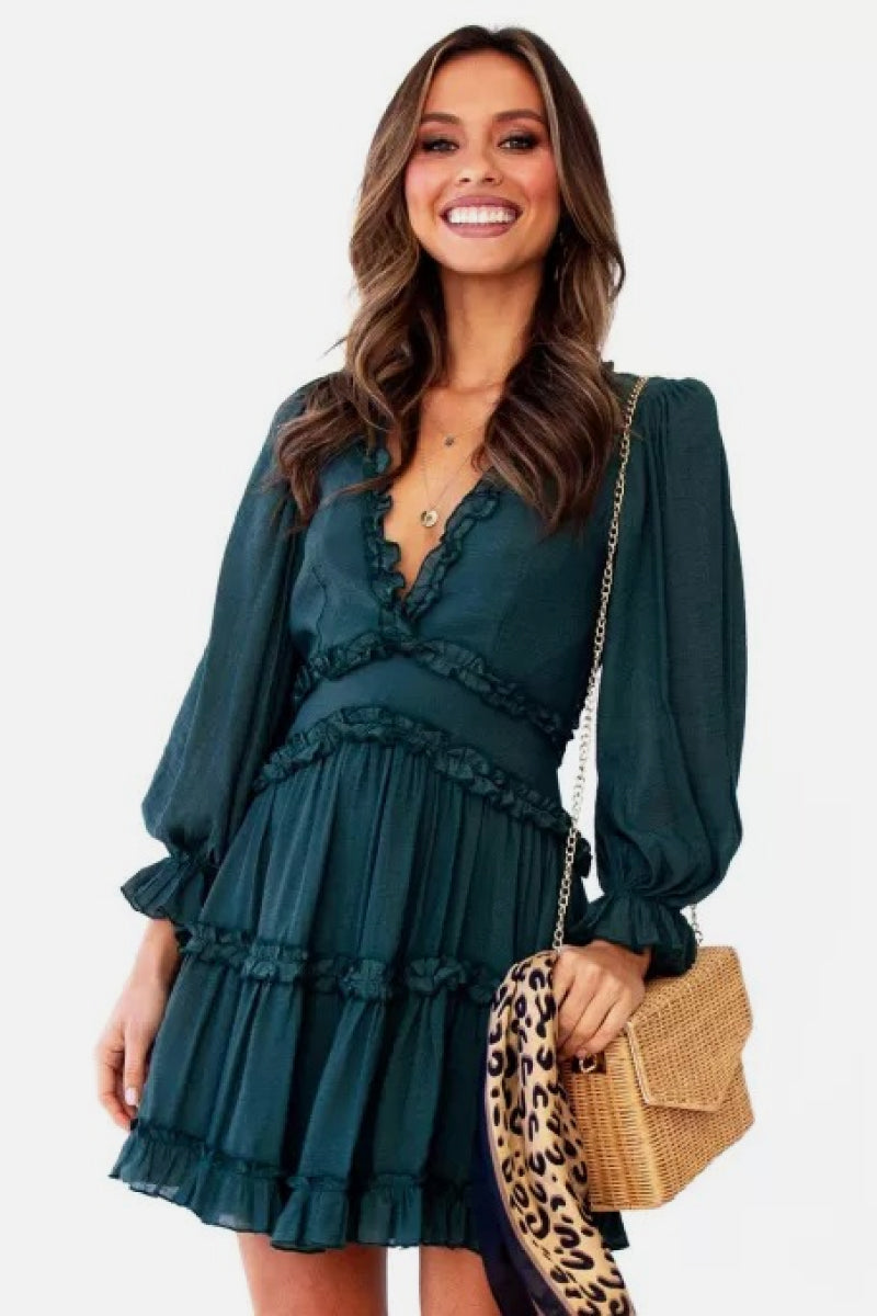 Ruffle Detailing Open Back Dress Trendsi