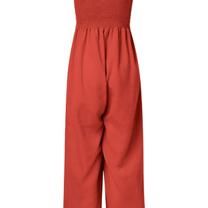 Smocked Spaghetti Strap Wide Leg Jumpsuit Trendsi