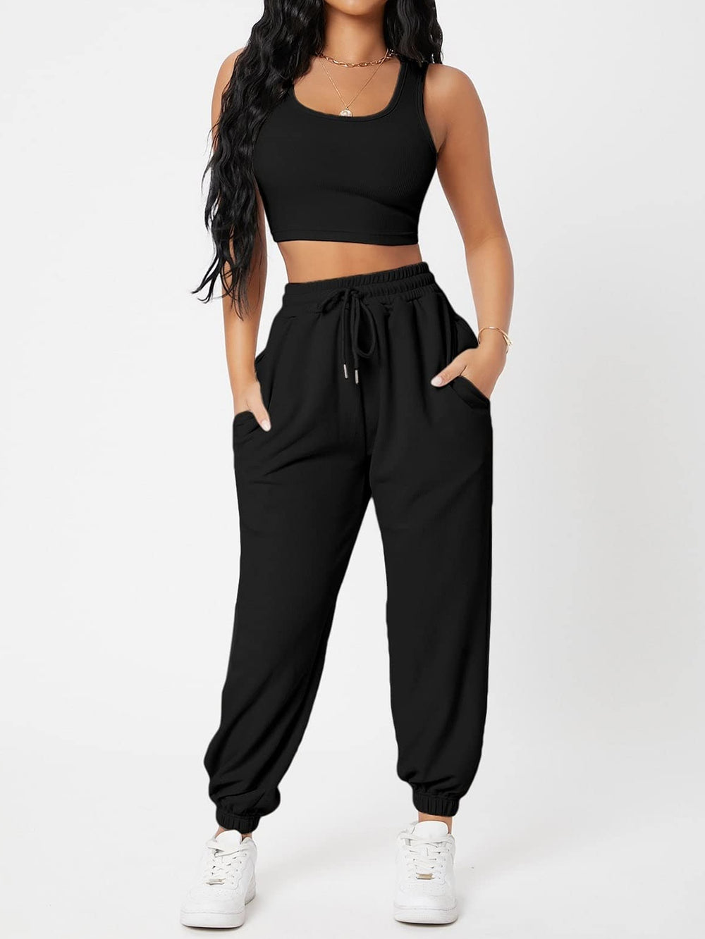 Wide Strap Top and Drawstring Joggers Set Trendsi