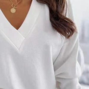 V-Neck Long Sleeve Sweatshirt Trendsi