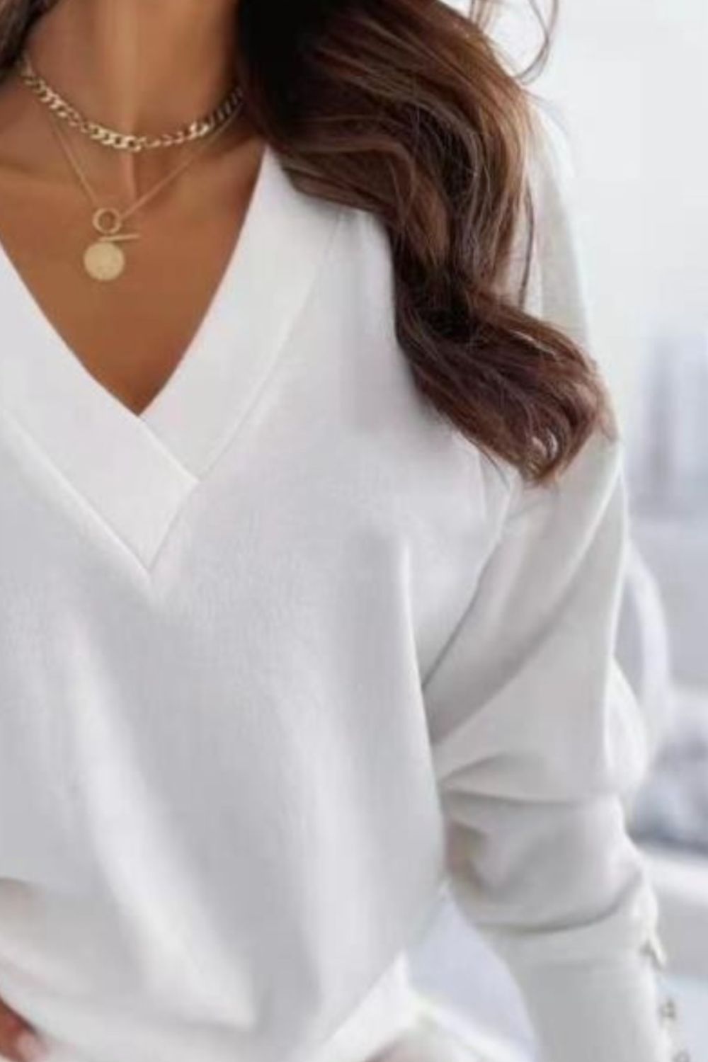 V-Neck Long Sleeve Sweatshirt Trendsi