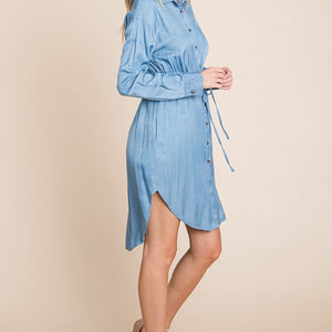 Faith Apparel Button Up Drawstring Shirt Dress Trendsi