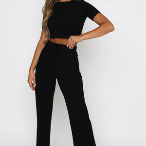 Round Neck Short Sleeve Top and Pants Set Trendsi