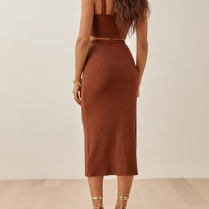 Wide Strap Top and High Waist Skirt Set Trendsi