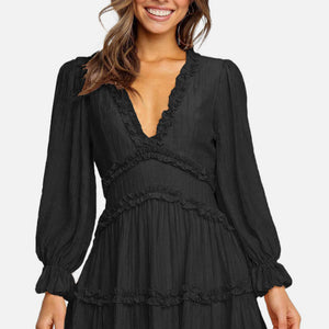 Ruffle Detailing Open Back Dress Trendsi