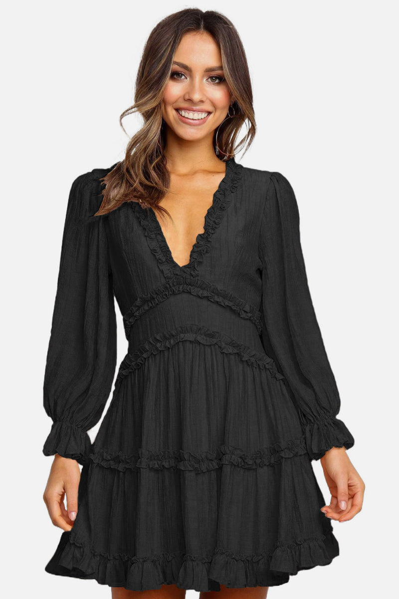 Ruffle Detailing Open Back Dress Trendsi