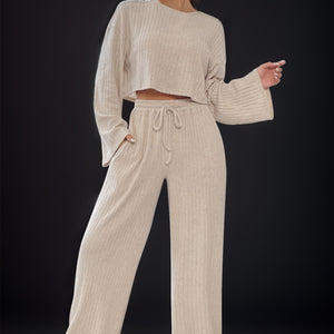 Round Neck Long Sleeve Top and Pants Set Trendsi