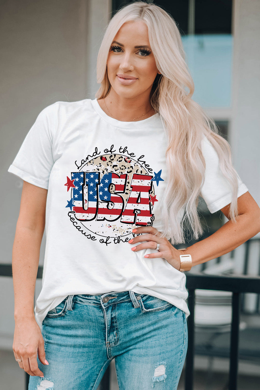 USA Graphic Round Neck Tee Trendsi