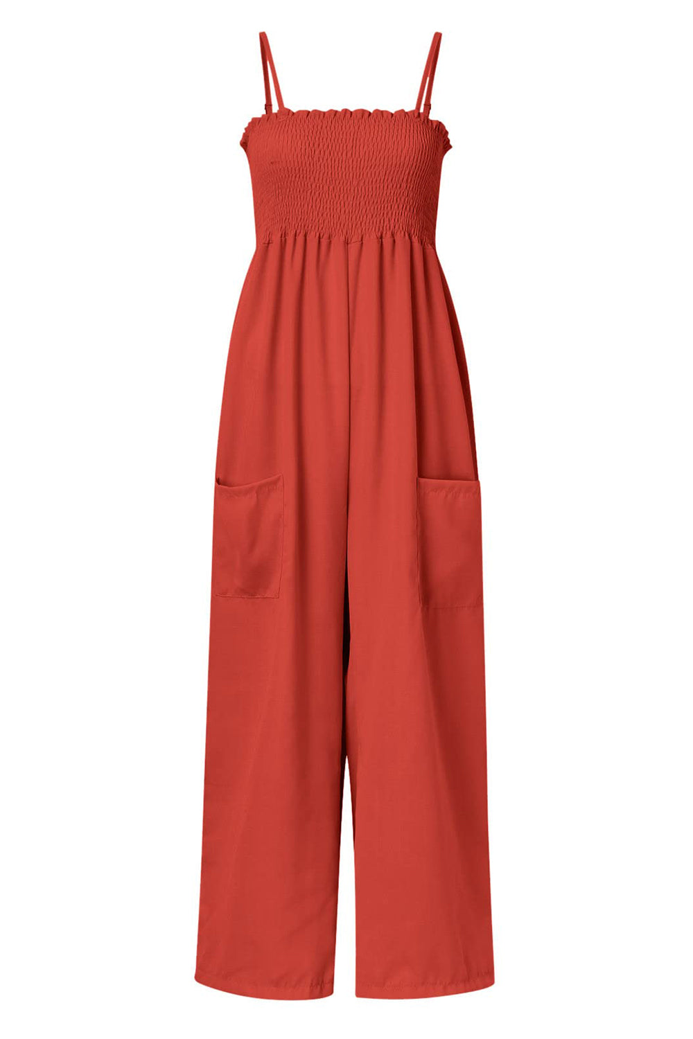 Smocked Spaghetti Strap Wide Leg Jumpsuit Trendsi