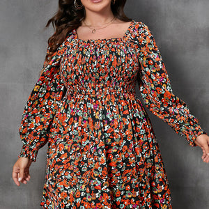 Plus Size Floral Square Neck Smocked Mini Dress Trendsi