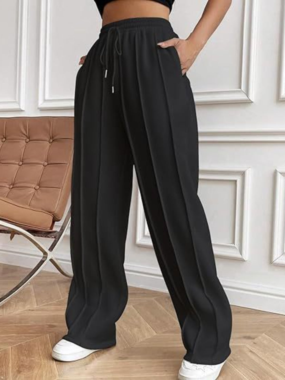 Drawstring Wide Leg Pants with Pockets Trendsi