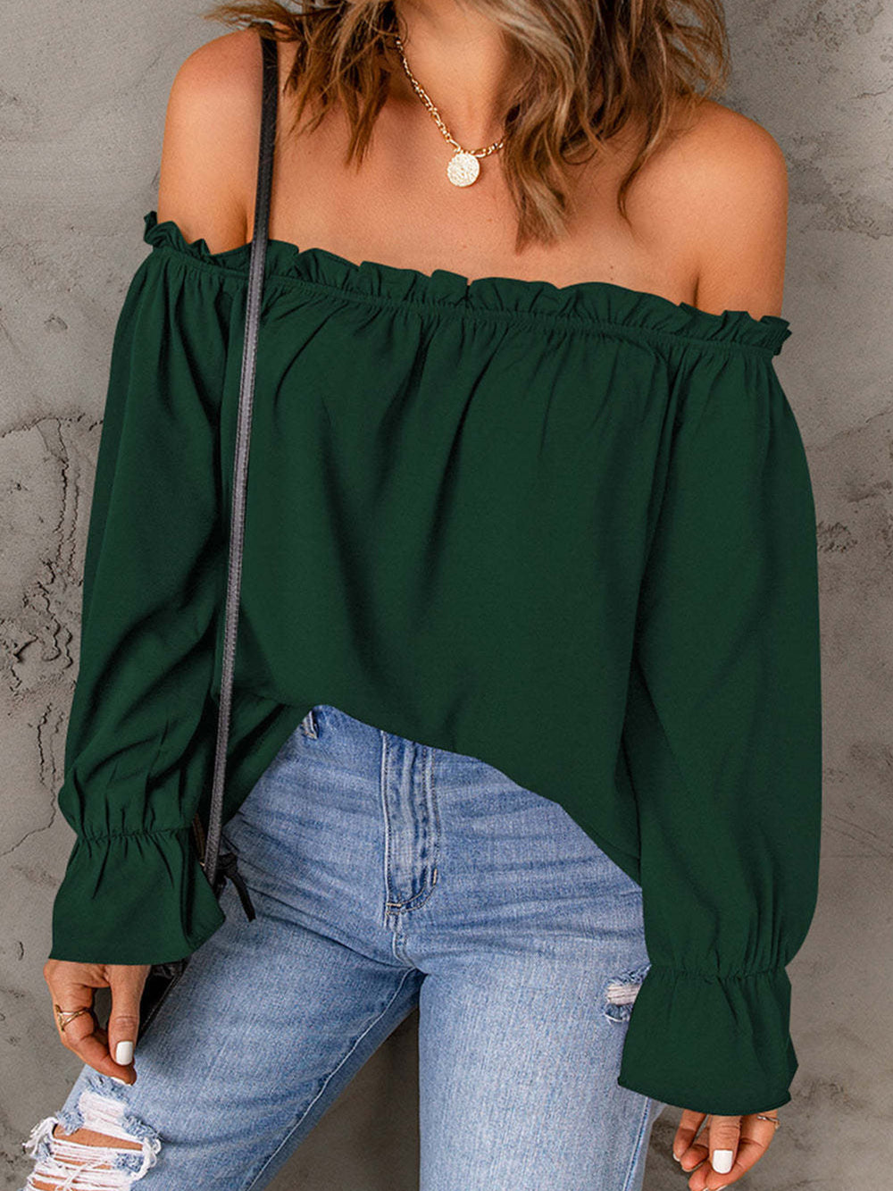 Off-Shoulder Flounce Sleeve Blouse Trendsi