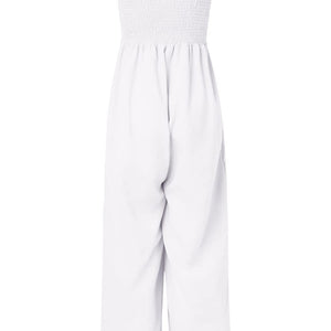 Smocked Spaghetti Strap Wide Leg Jumpsuit Trendsi