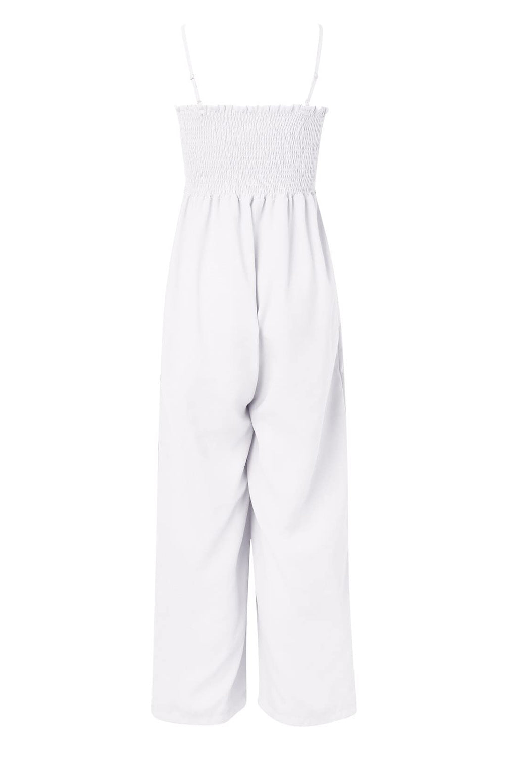 Smocked Spaghetti Strap Wide Leg Jumpsuit Trendsi