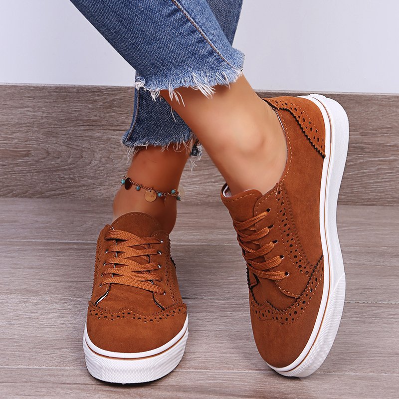 Lace-Up Suedette Flat Sneakers Trendsi