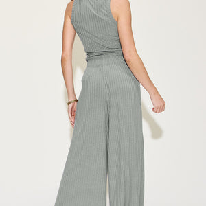 Basic Bae Full Size Ribbed Tank and Wide Leg Pants Set Trendsi