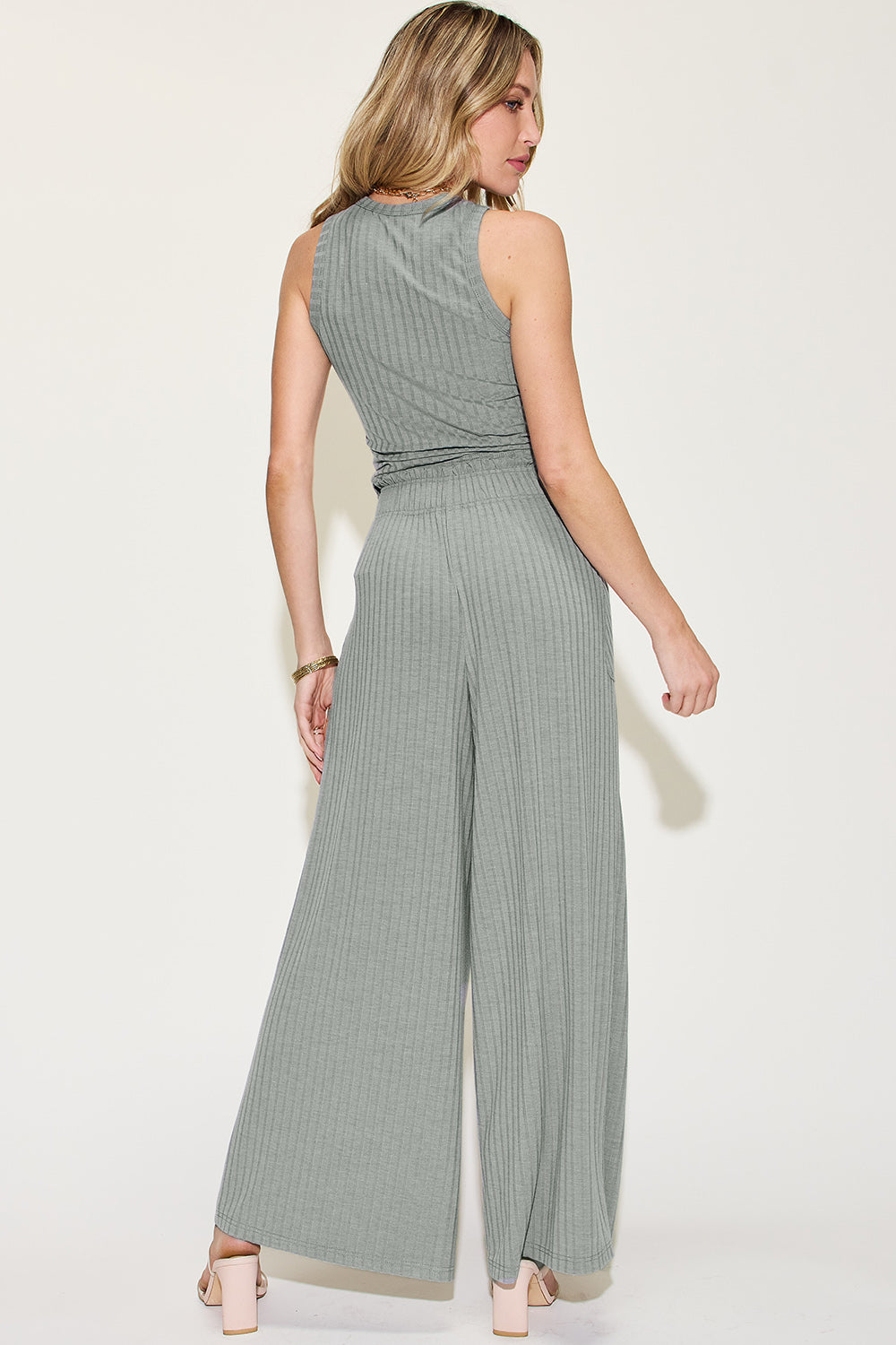 Basic Bae Full Size Ribbed Tank and Wide Leg Pants Set Trendsi