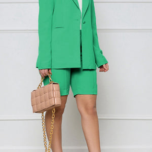 Long Sleeve Blazer and Shorts Set Trendsi