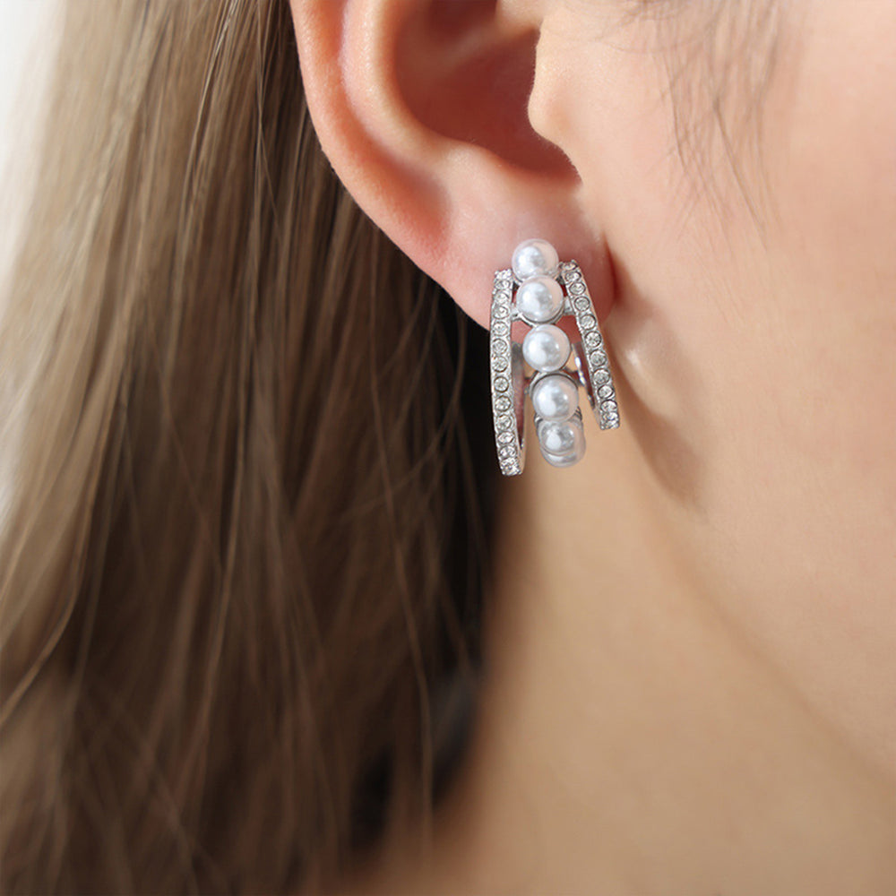 Pearl Titanium Steel C-Hoop Earrings Trendsi