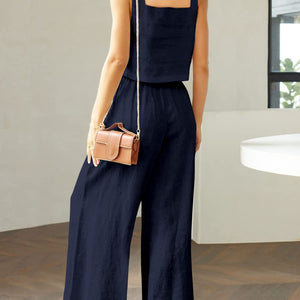 Square Neck Top and Wide Leg Pants Set Trendsi