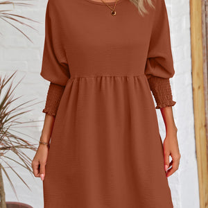 Round Neck Lantern Sleeve Mini Dress Trendsi