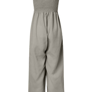 Smocked Spaghetti Strap Wide Leg Jumpsuit Trendsi