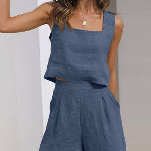 Square Neck Wide Strap Top and  Shorts Set Trendsi