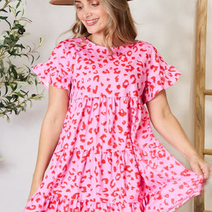 Double Take Short Flounce Sleeve Tiered Dress Trendsi