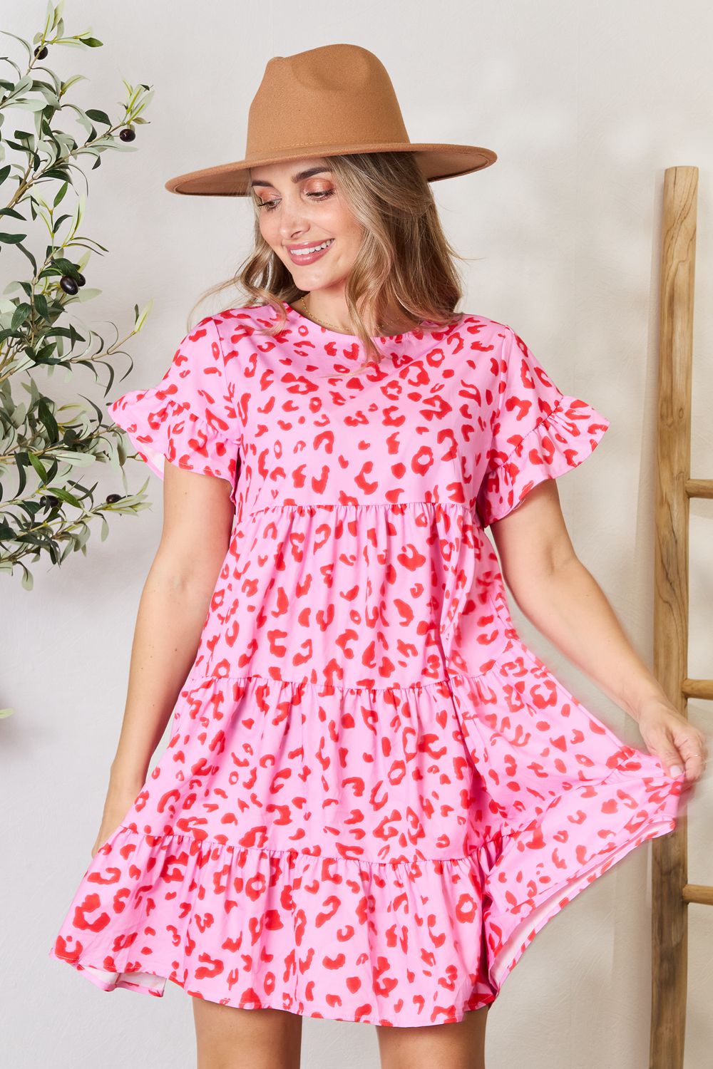 Double Take Short Flounce Sleeve Tiered Dress Trendsi