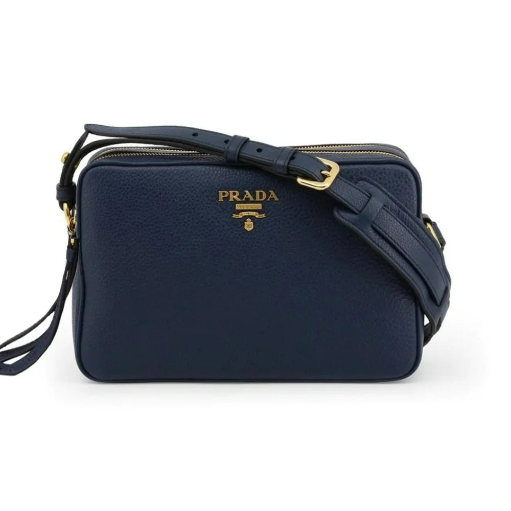 Baltico Blue Vitello Phenix Leather Double Zip Crossbody Bag 1BH079